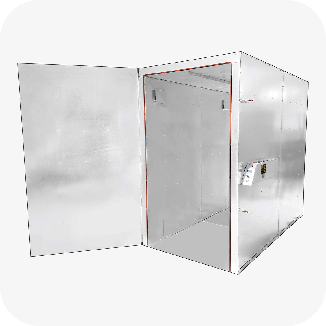 Inside a Light Armor batch style powder coating oven showing insulated walls and element guards