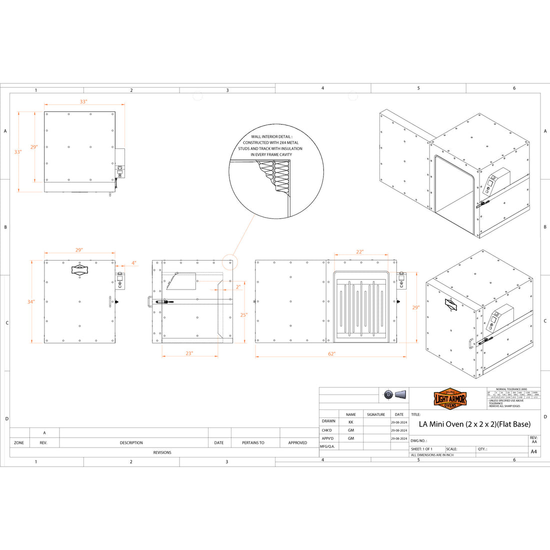 LA Mini benchtop oven dimensional drawing (2' x 2' x 2')
