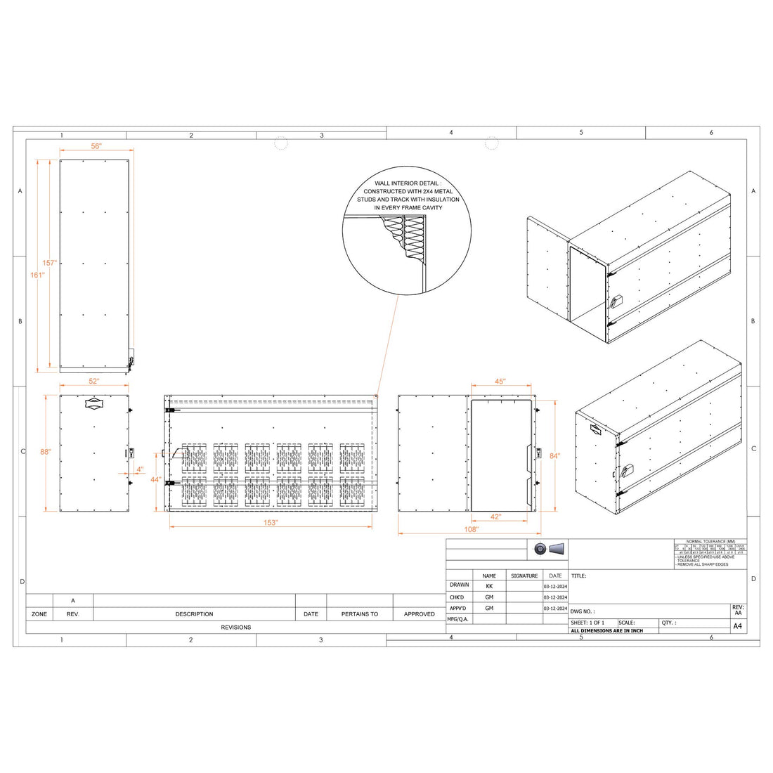LABS-4127 powder coat oven dimensional drawing (4 x 12 x 7)