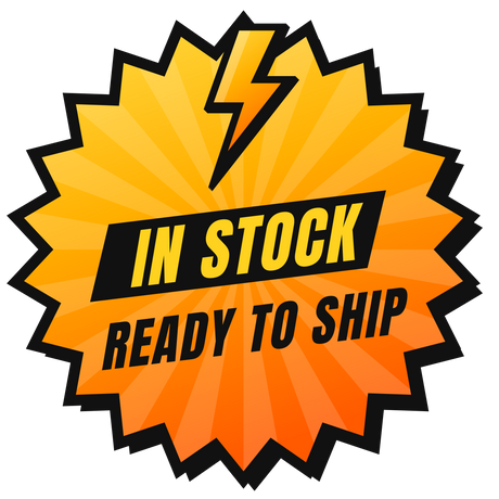 In Stock and Ready to Ship lightning bolt badge