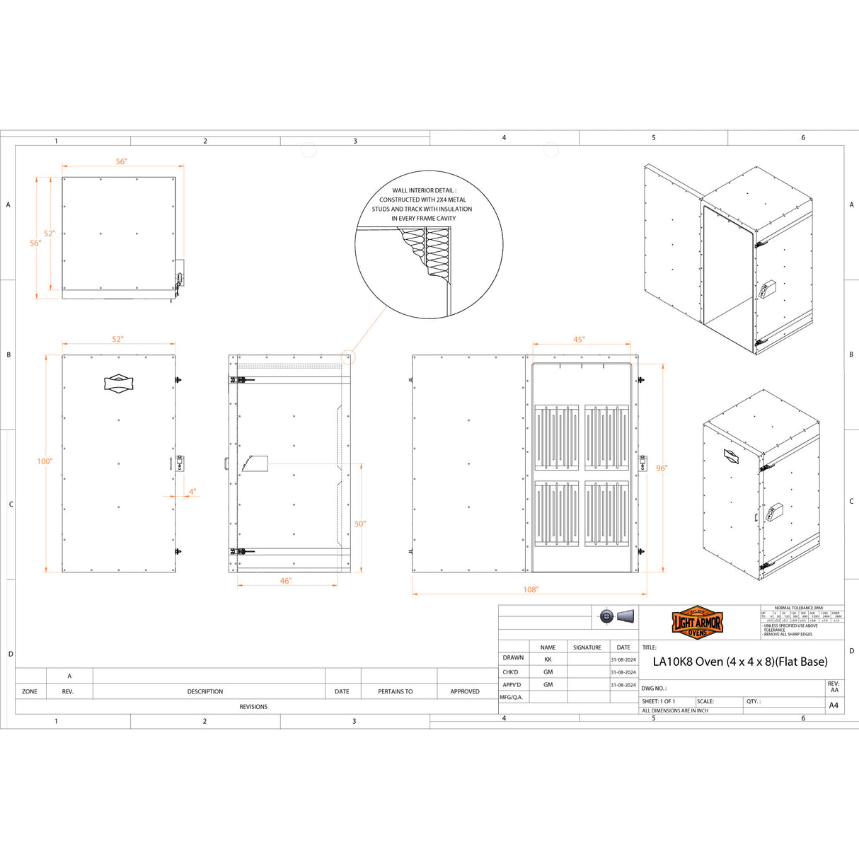 LA10K8 Powder Coat Oven (4' x 4' x 8')