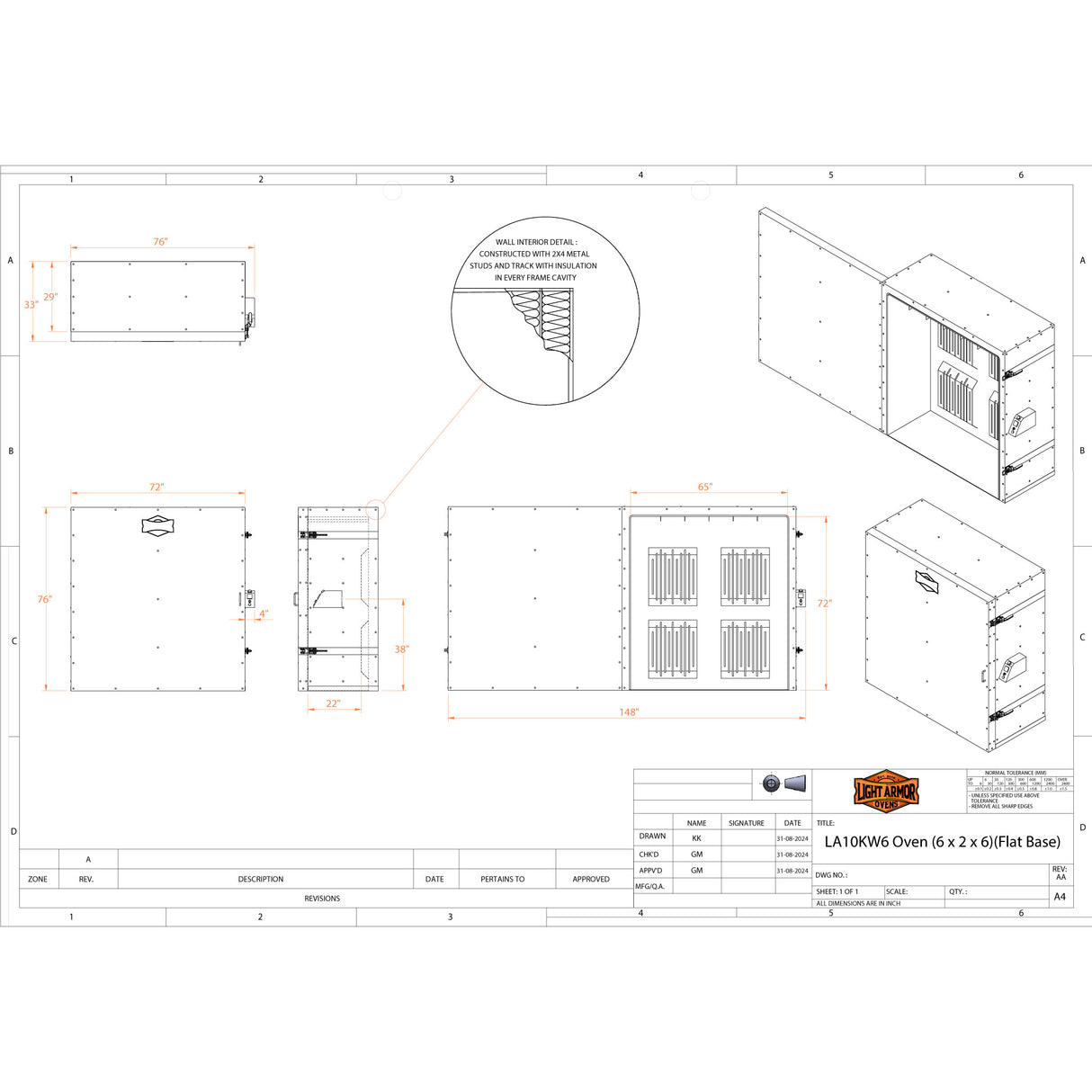 LA10KW6 Powder Coating Oven (6' x 2' x 6')