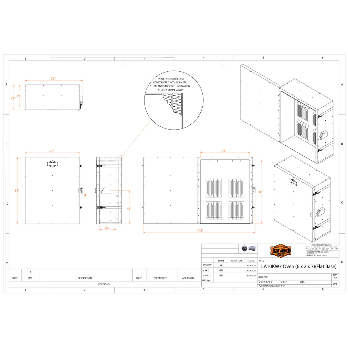 LA10KW7 Powder Coat Oven (6' x 2' x 7')