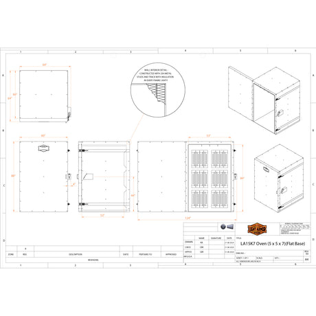 LA15K7 powder coat oven technical drawing with dimensions