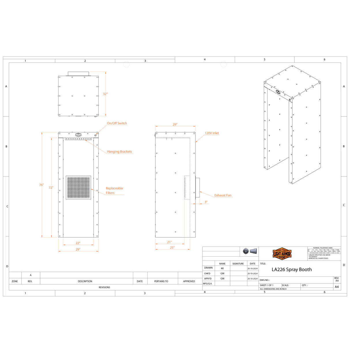 LA226 Spray Booth (2' x 2' x 6')