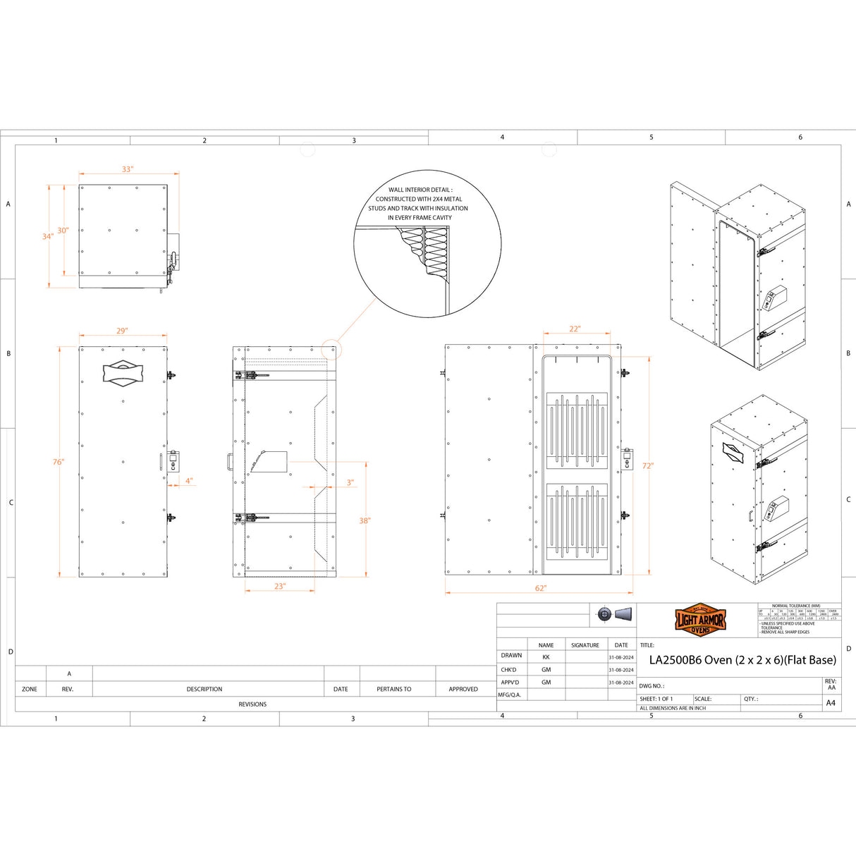 LA2500B6 Powder Coat Oven (2' x 2' x 6')