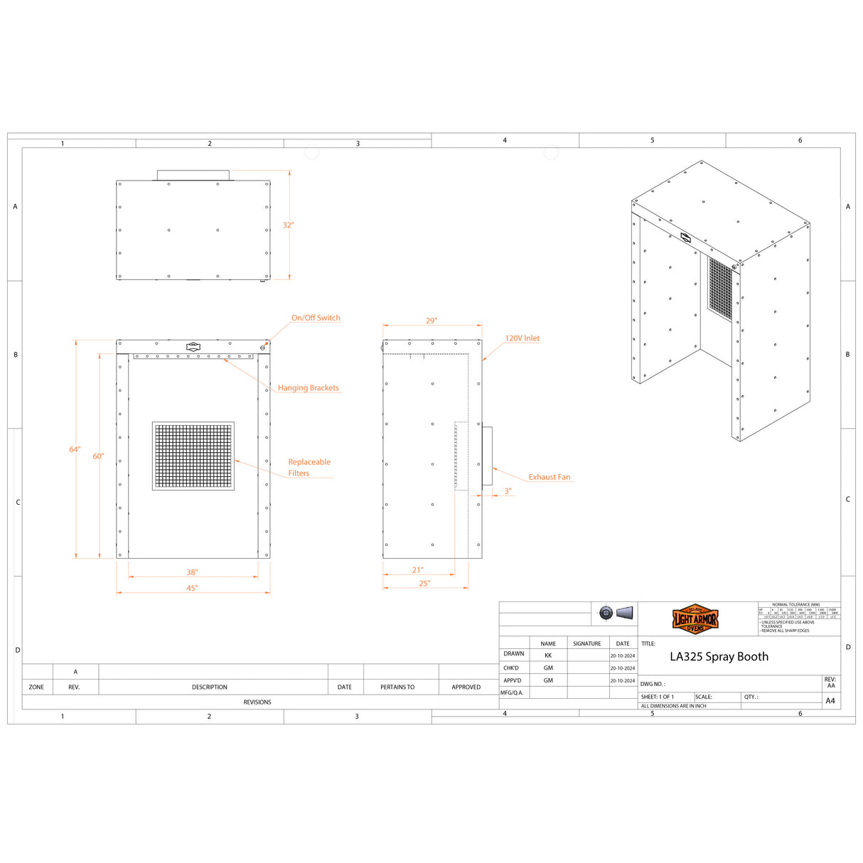 LA325 Spray Booth (3' x 2' x 5')