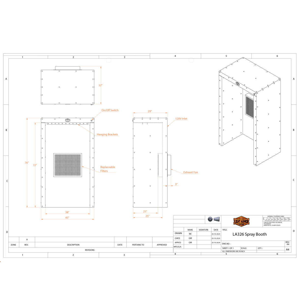 LA326 Spray Booth (3' x 2' x 6')