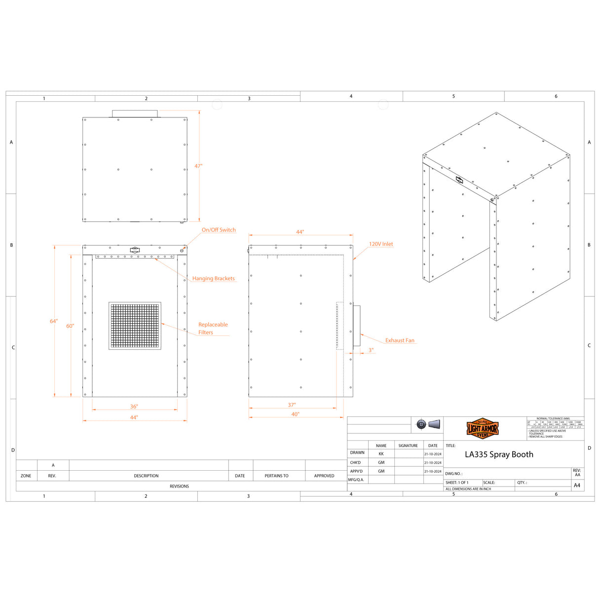 LA335 Spray Booth (3' x 3' x 5')