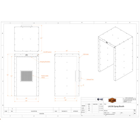 LA336 Spray Booth (3' x 3' x 6')
