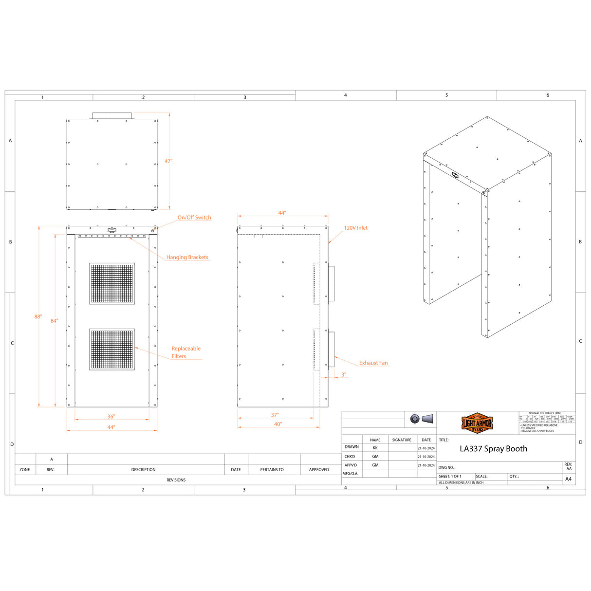 LA337 Spray Booth (3' x 3' x 7')