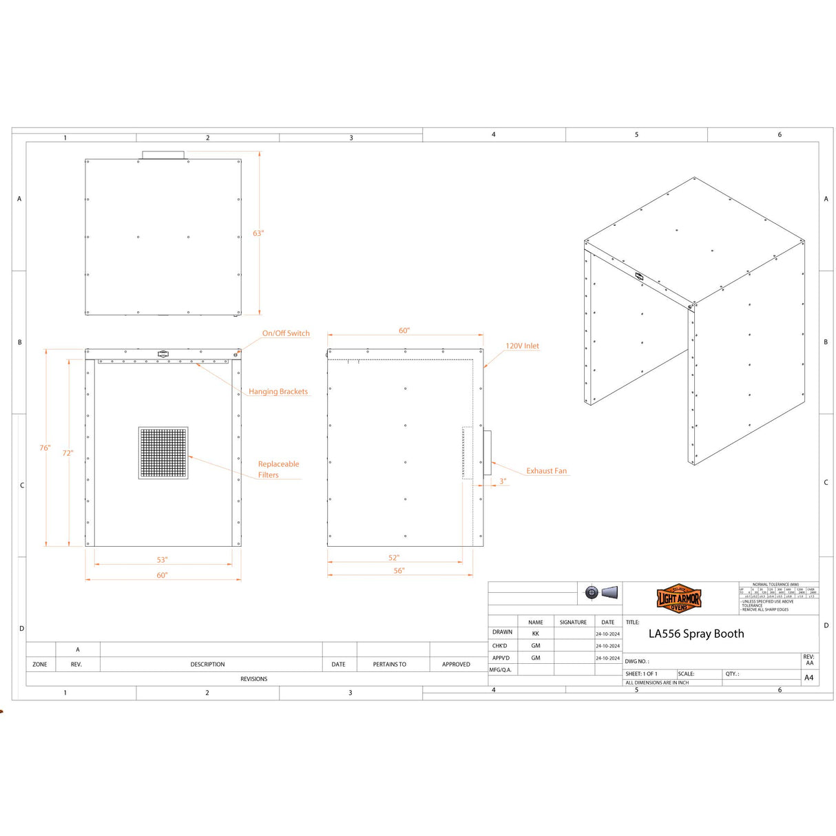 LA556 Spray Booth (5' x 5' x 6')