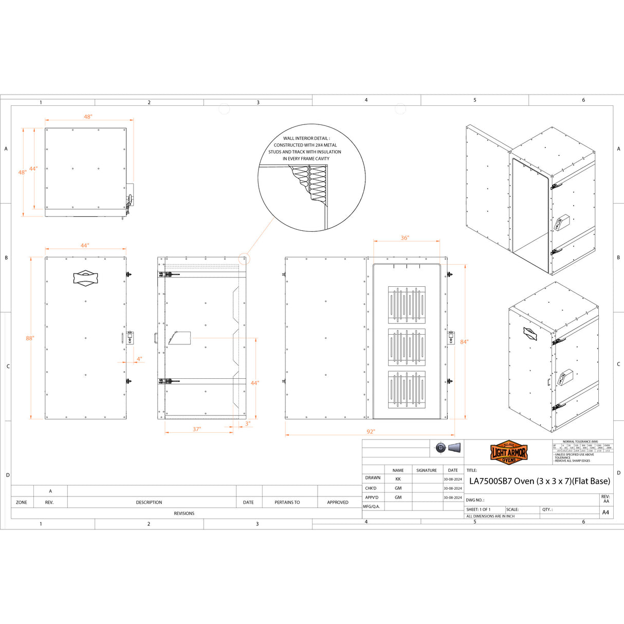 LA7500SB7 Powder Coating Oven (3' x 3' x 7')