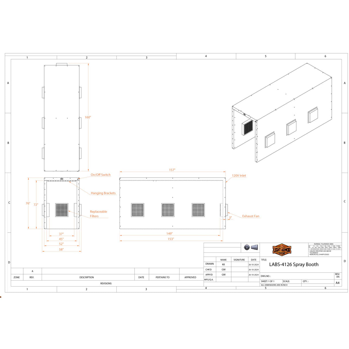 LABS-4126 Spray Booth (4 x 12 x 6)