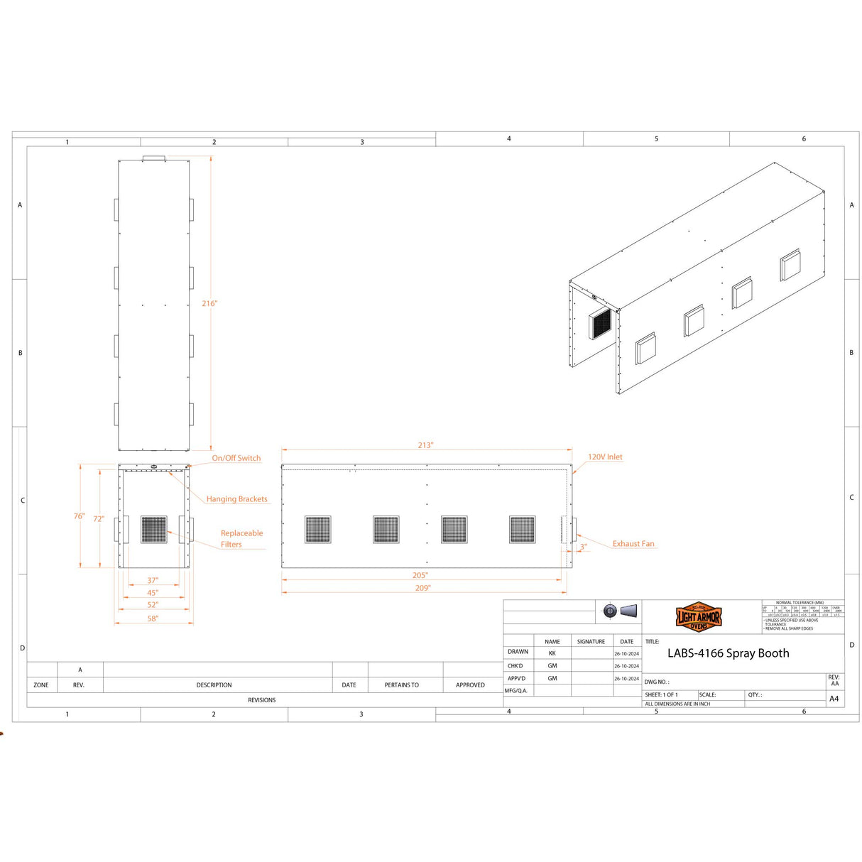 LABS-4166 Spray Booth (4 x 16 x 6)