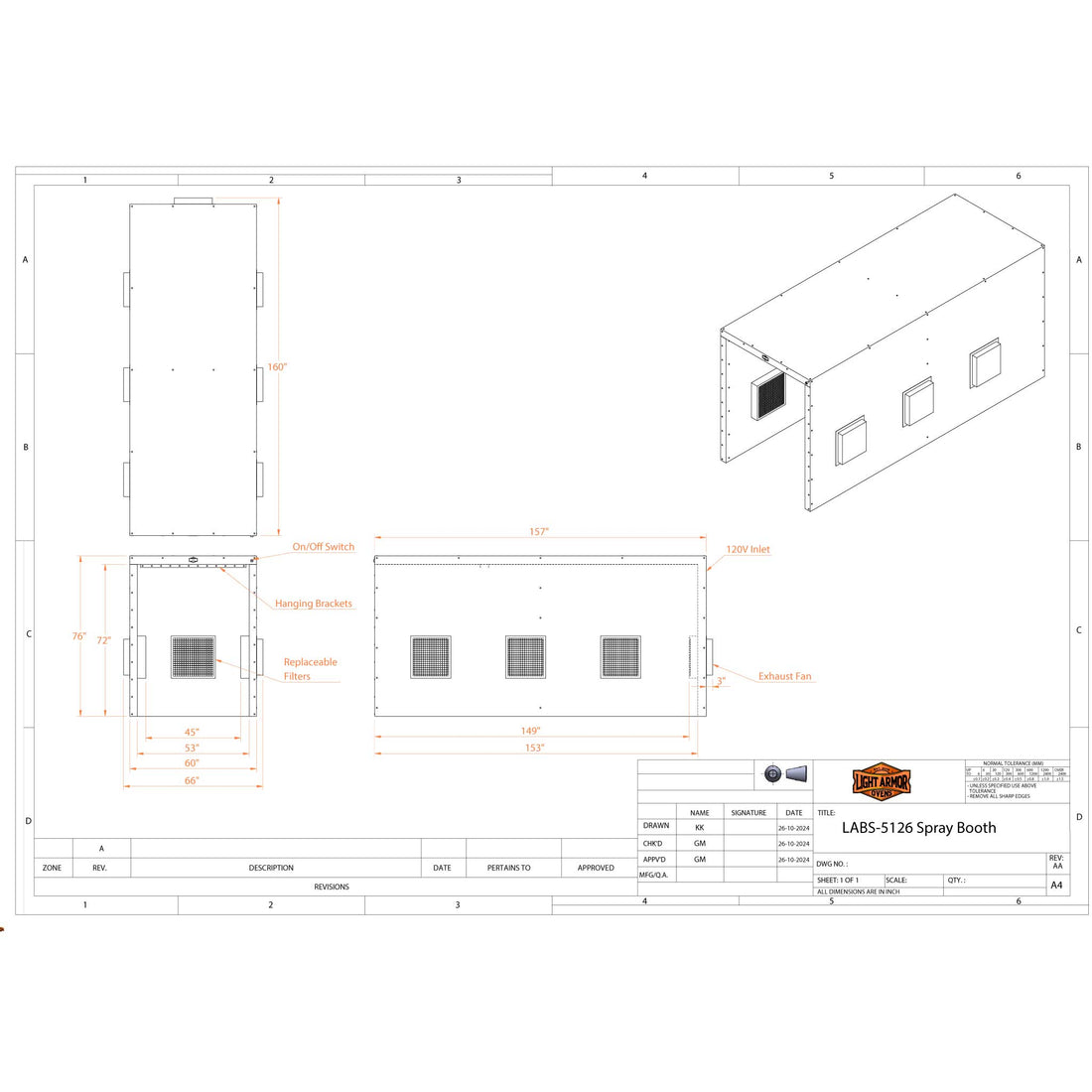 LABS-5126 spray booth dimensional drawing (5 x 12 x 6)