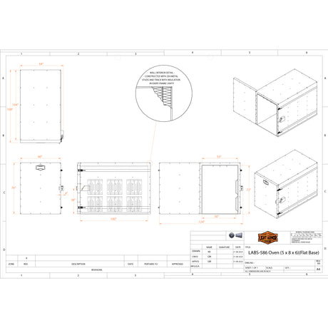 LABS-586 powder coat oven technical drawing with dimensions