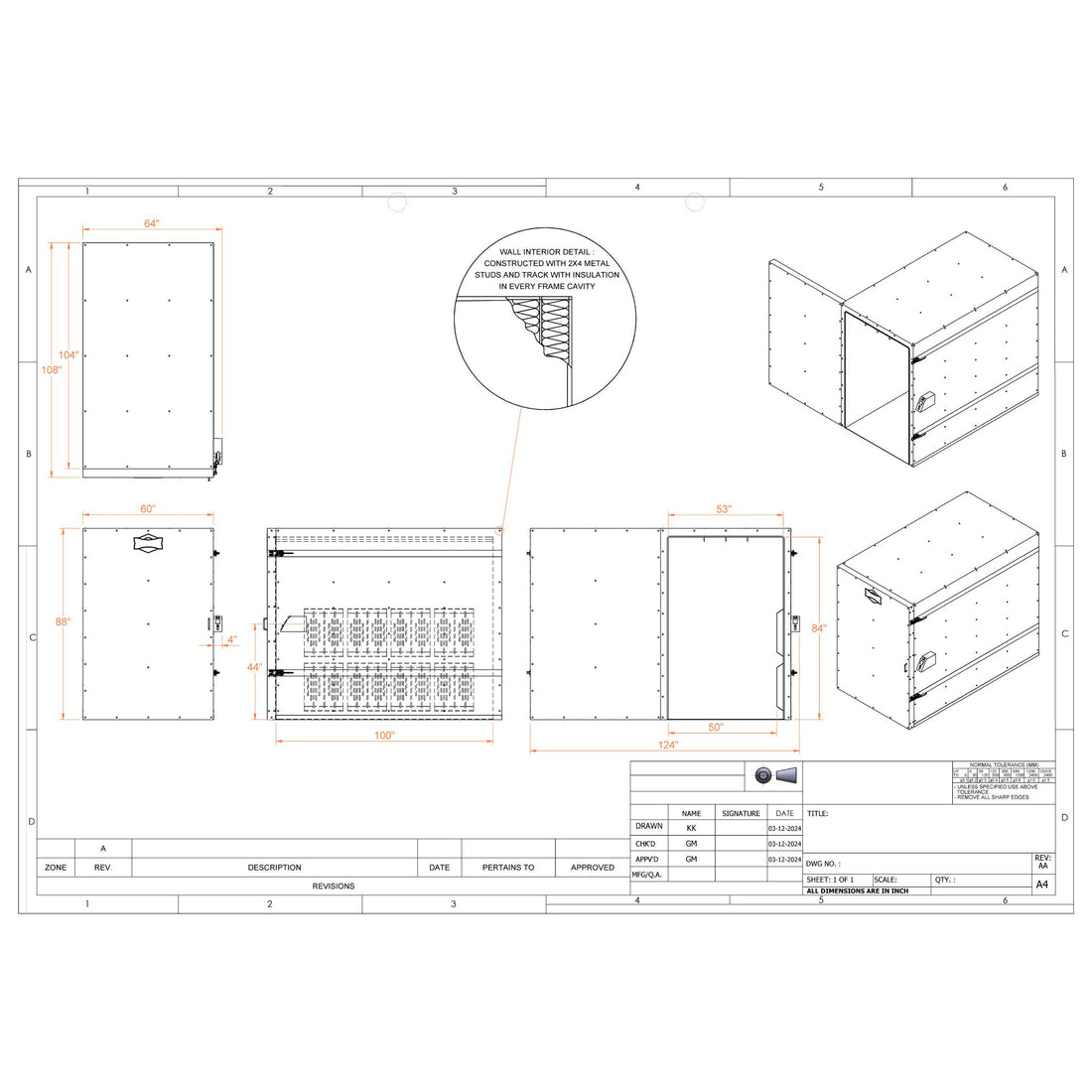 LABS-587 powder coat oven dimensional drawing (5 x 8 x 7)