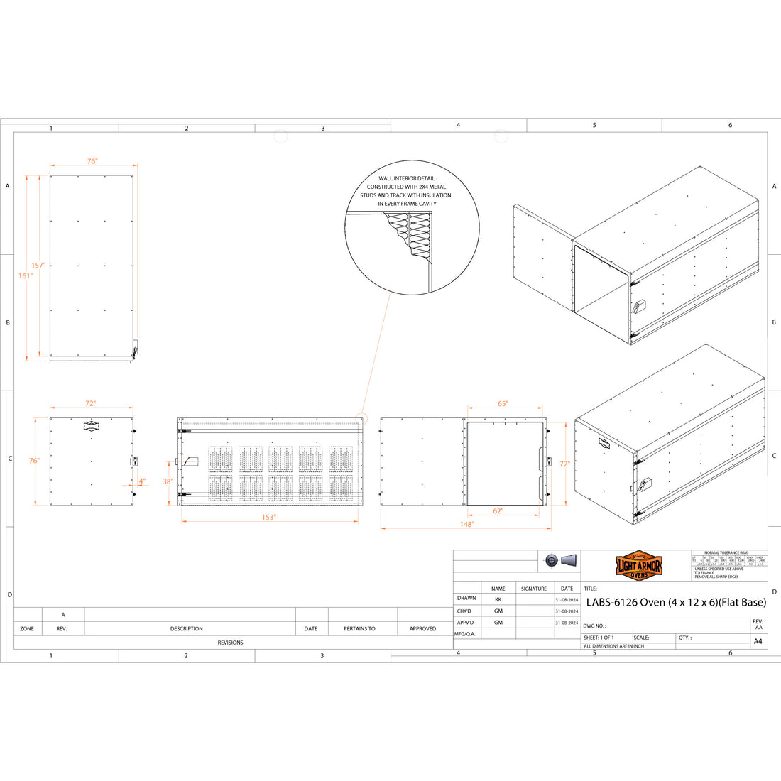LABS-6126 powder coat oven dimensional drawing (6 x 12 x 6)