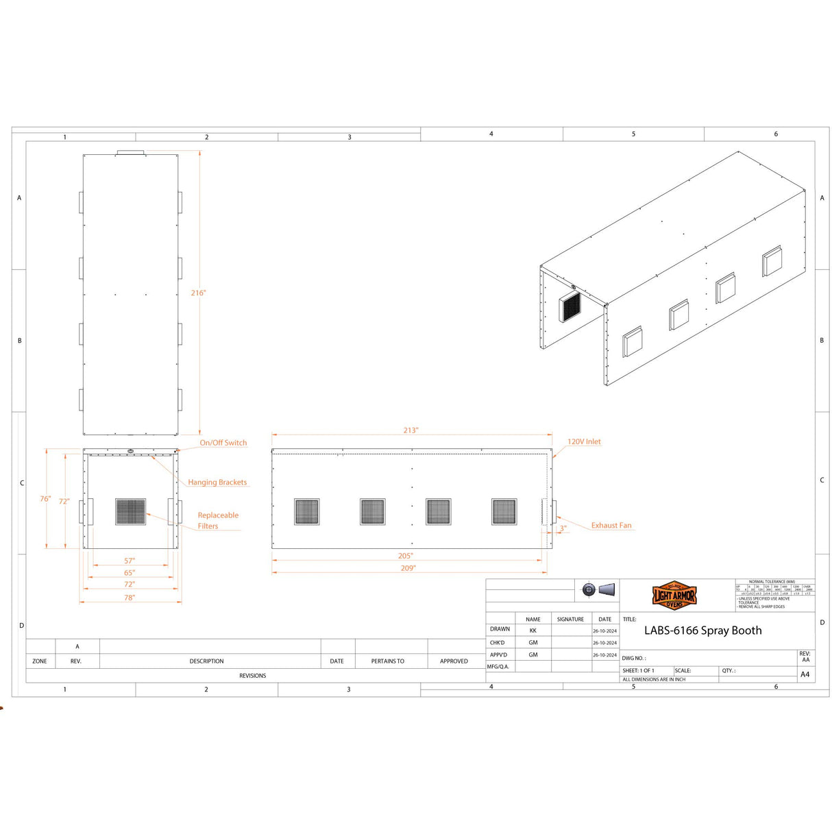 LABS-6166 Spray Booth (6 x 16 x 6)