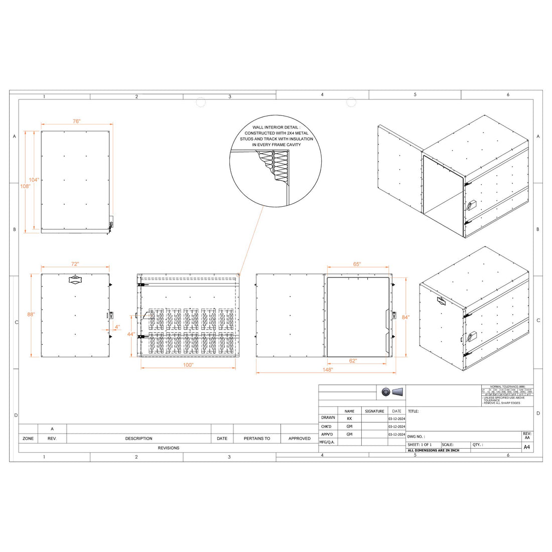 LABS-687 powder coat oven dimensional drawing (6 x 8 x 7)