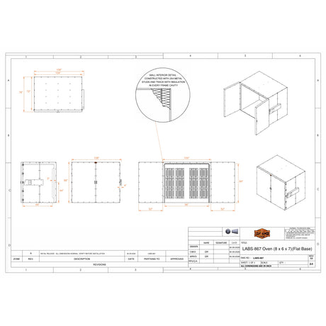 LABS-867 powder coat oven dimensional drawing (8 x 6 x 7)