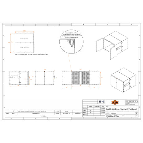 LABS-886 powder coat oven dimensional drawing (8 x 8 x 6)