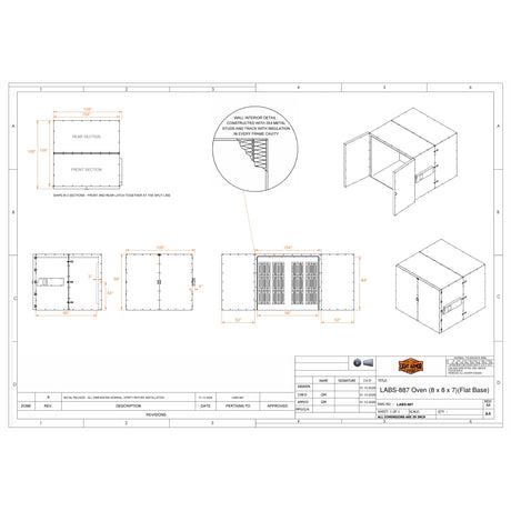 LABS-887 powder coat oven dimensional drawing (8 x 8 x 7)